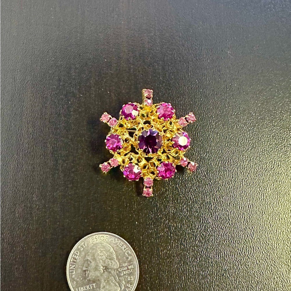 Dazzling Vintage Purple & Pink Austrian Rhinestone Brooch Made Austria - Picture 2 of 5